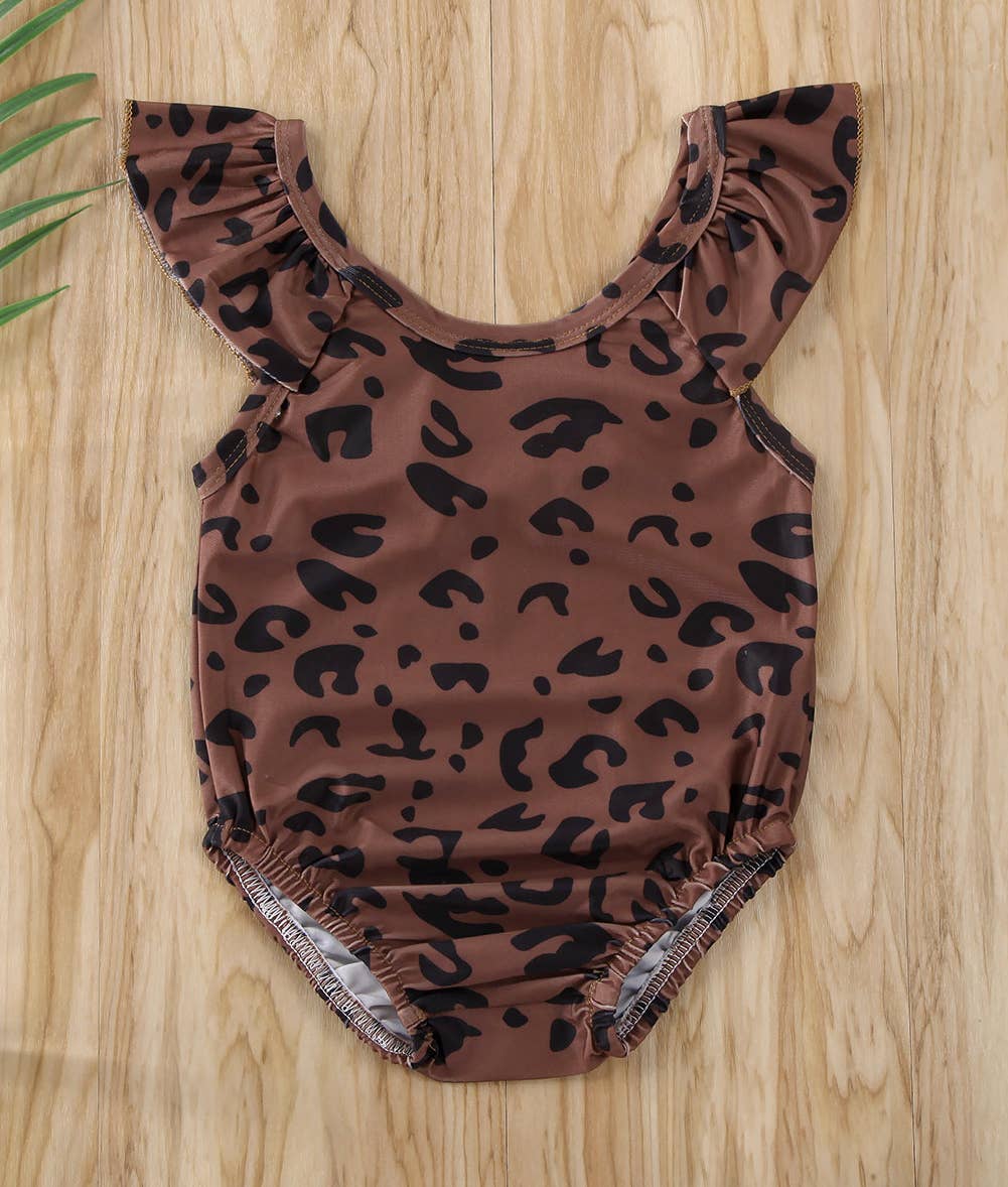 Brown Leopard 1pcs Girl Swimsuit