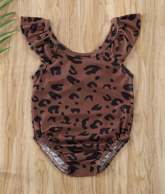 Brown Leopard 1pcs Girl Swimsuit