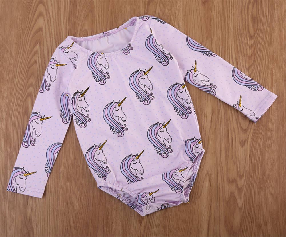 Purple Unicorn Print Baby Romper