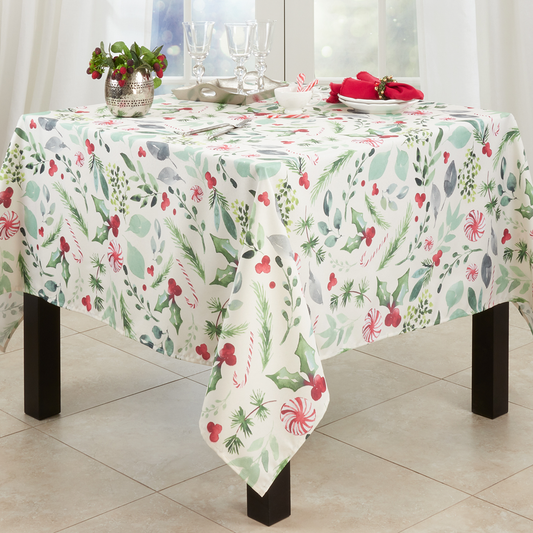 2121 - Christmas Foliage & Candy Canes Tablecloth