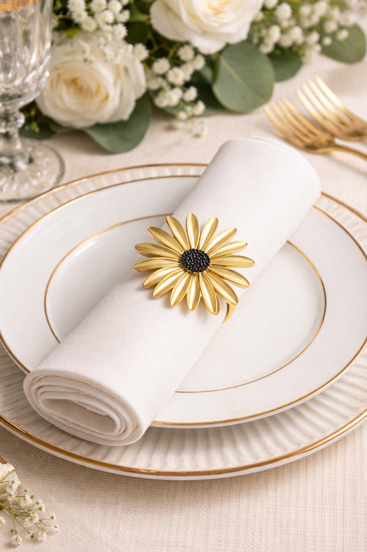 Matte Gold Sunflower Metal Napkin Ring Holder