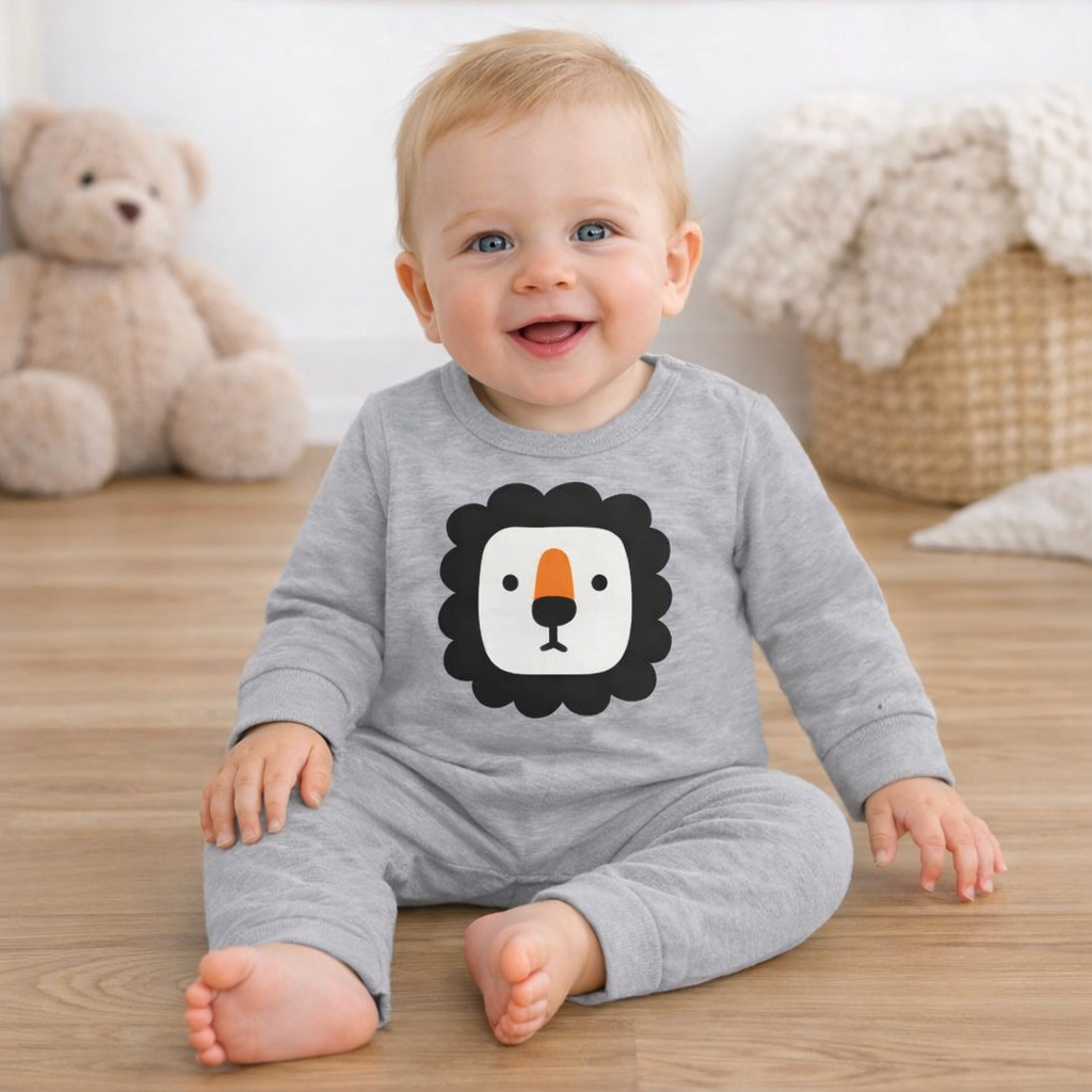Gray Cute Lion Cotton Baby Romper