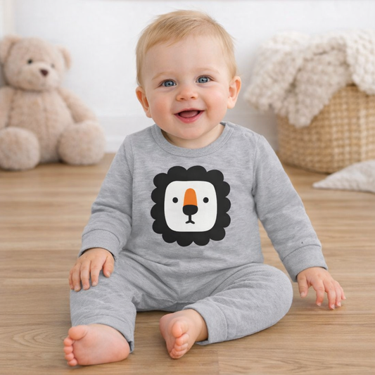 Gray Cute Lion Cotton Baby Romper