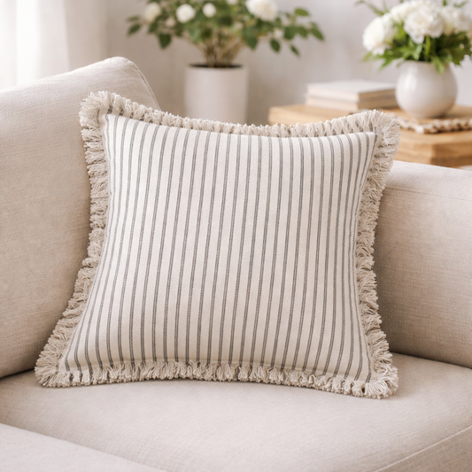 Grey Coastal Striped Cotton Blend 18" Throw Pillow