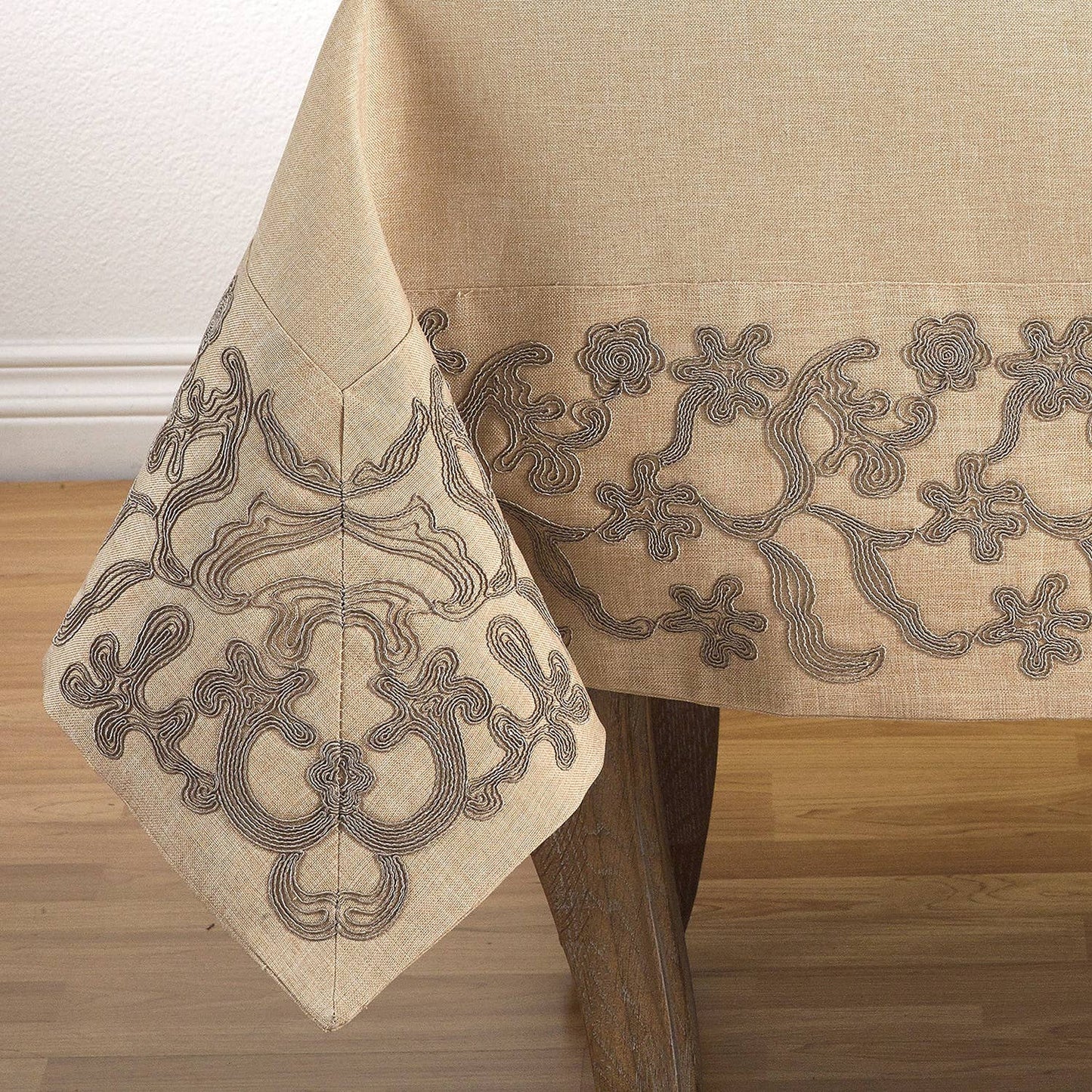 0318 - Classic Embroidered Floral Border 72" Square Tablecloth
