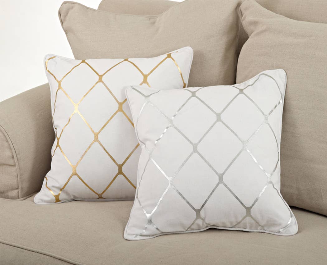 800P - Metallic Diamond 18" Down Filled Cotton Throw Pillow