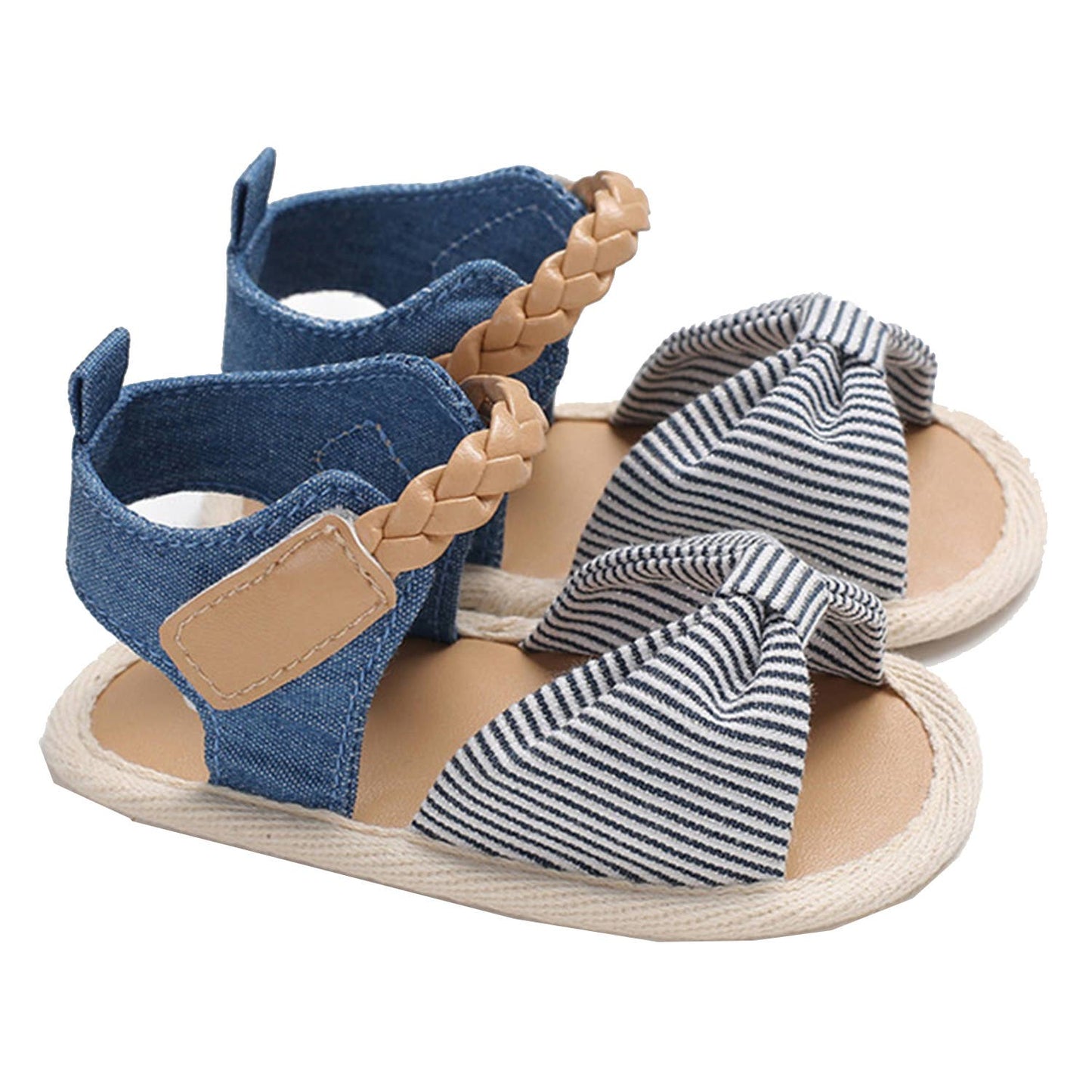 Blue Striped Bowknot Anti-Slip Baby Sandal Crib Shoes