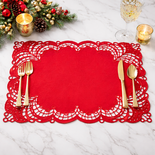 Red Embroidered & Cutwork Placemat