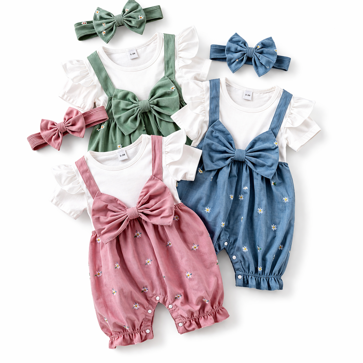 Big Bow Floral Baby Romper Set with Headband
