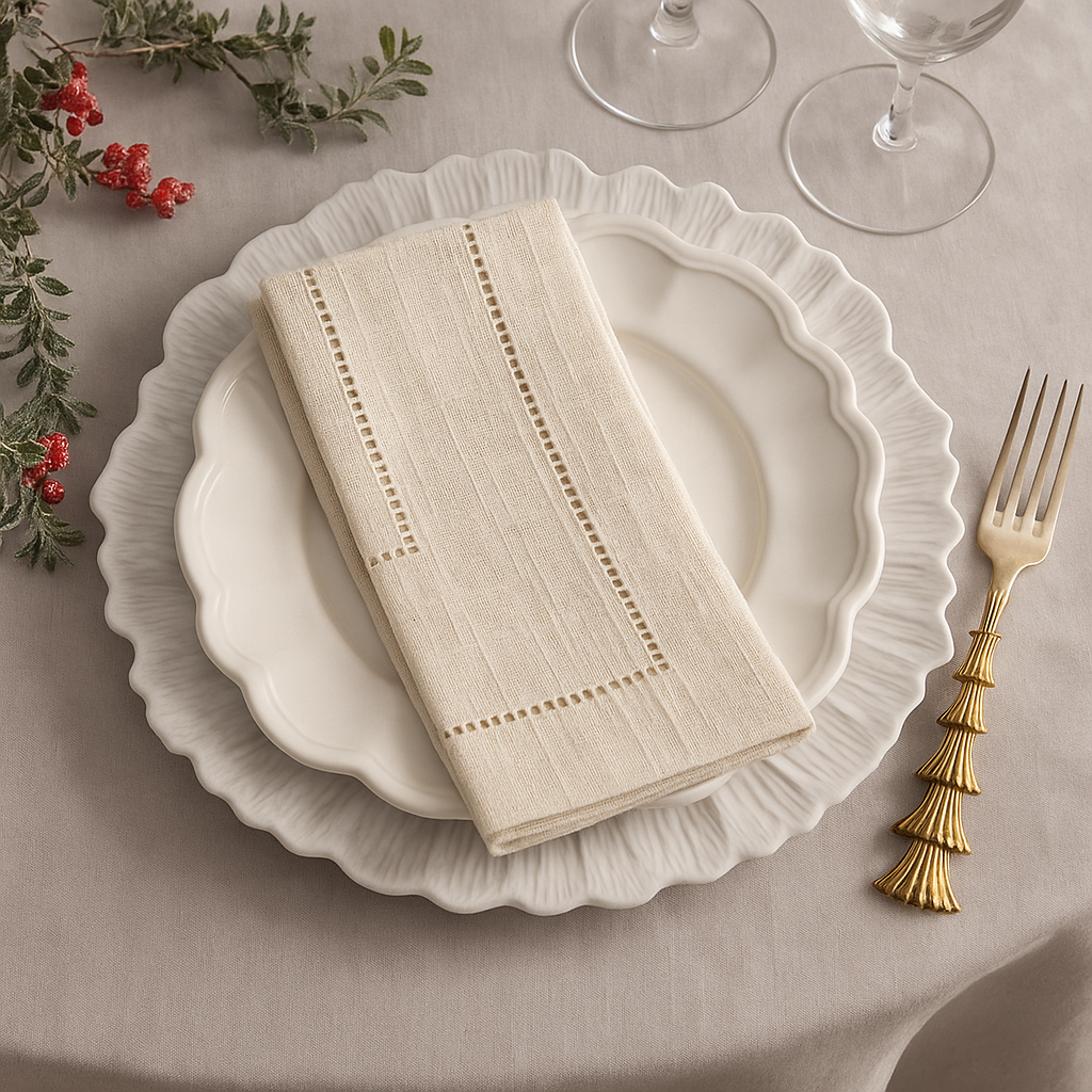 741 - Natural Double Hemstitched Linen-Poly Dinner Napkin