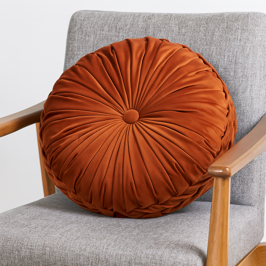 6005 - Rust Velvet Pintucked Filled 14" Round Pillow