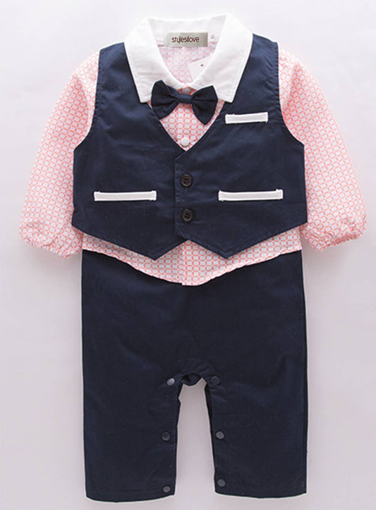Pink Navy Baby Tuxedo Romper & Vest