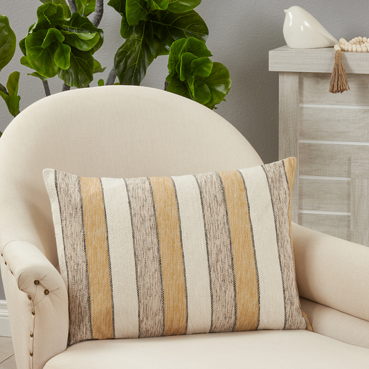 225 - Earthy Tone Woven Striped Cotton 16"x24" Throw Pillow