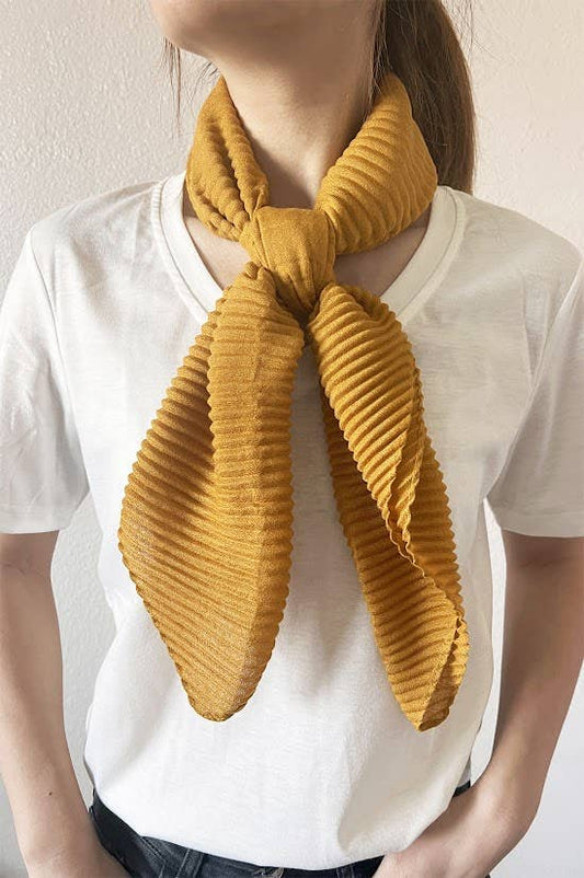 Mustard Crinkle Pleated Soft Square Scarf