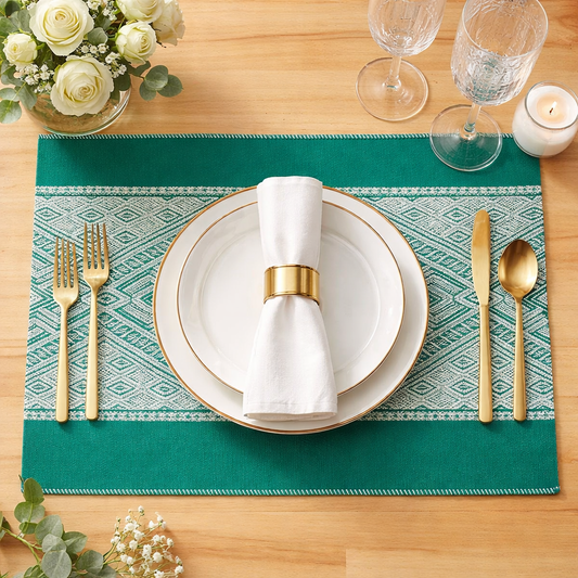 Green Diamond Pattern Cotton Blend 14"x20" Placemat