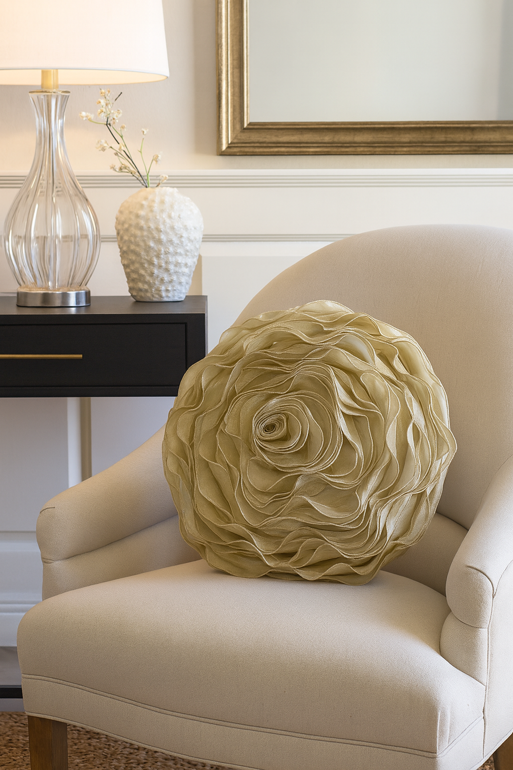 160 - Sage Rose Chiffon Decorative Throw Pillow