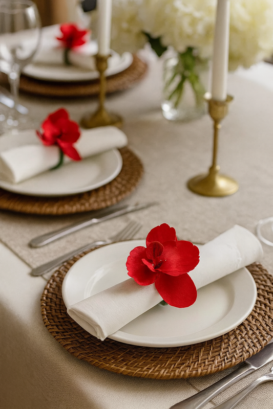 Red Handmade Moth Orchid Flower Napkin Ring