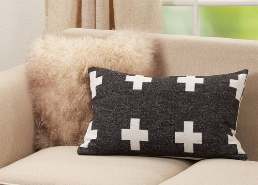 886 - Black & White Reversible Plus Sign 16x23 Throw Pillow