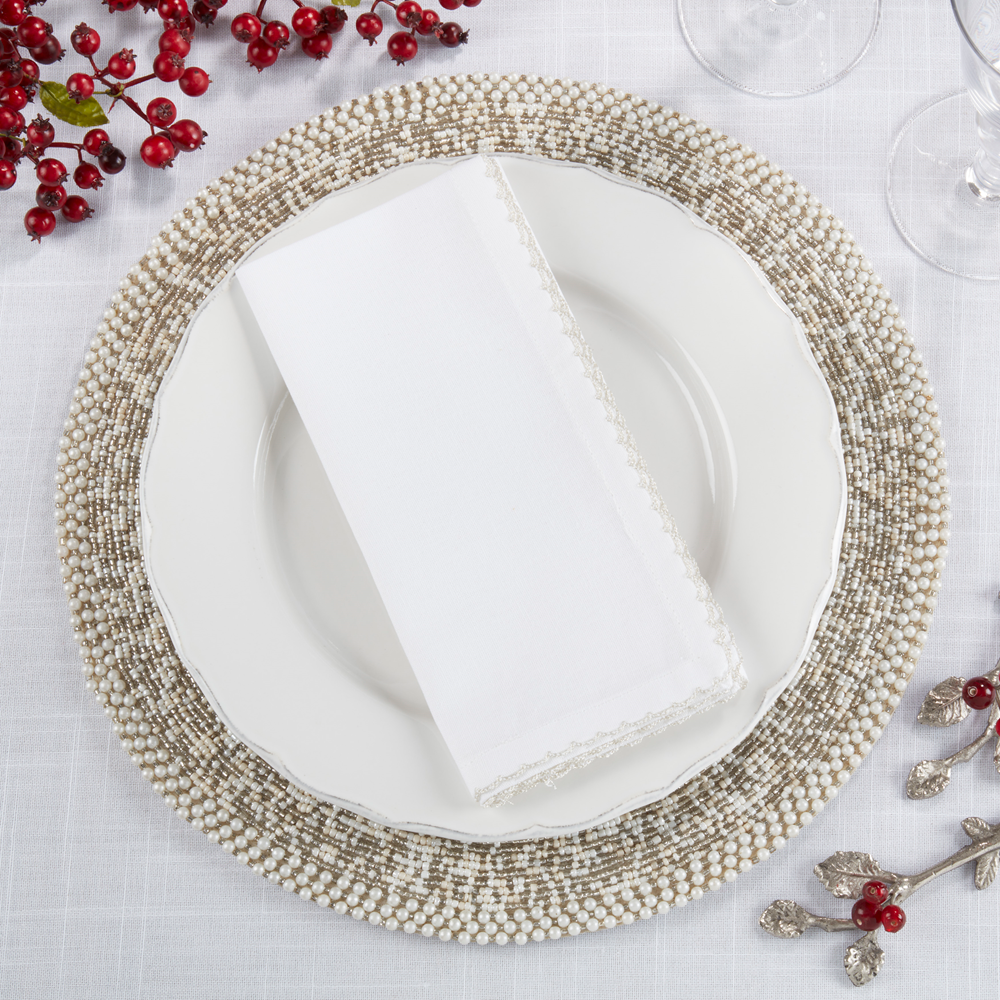 1442 - Silver Whip-Stitched Edge Cotton Napkin