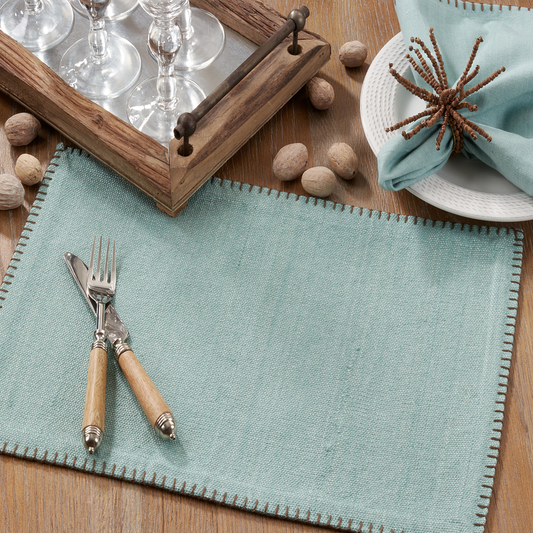 793 - Aqua Whip Stitched Cotton Placemat
