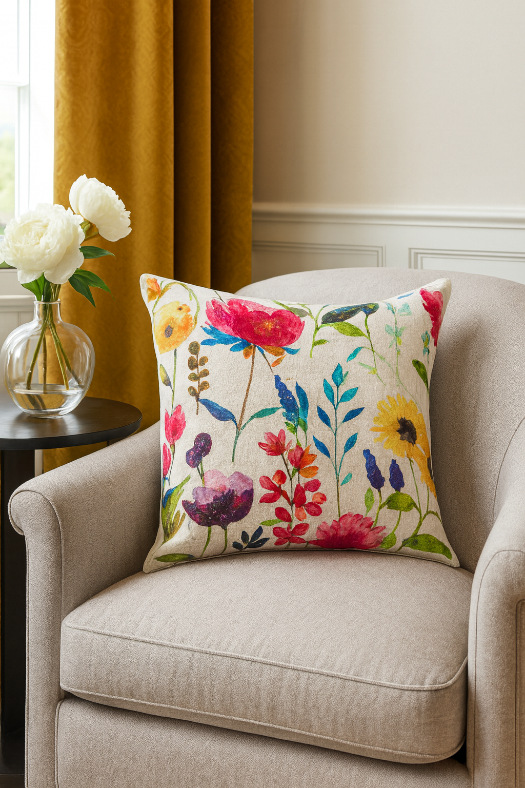 198P - 18" Vibrant Floral Cotton Down Throw Pillow