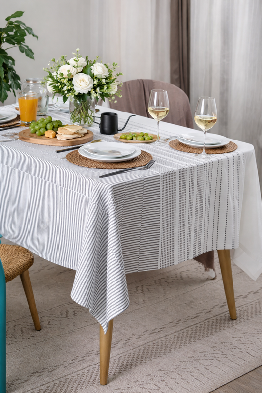 Modern Woven Striped Cotton Tablecloth