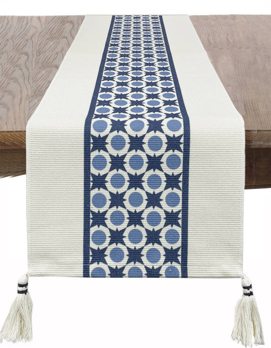 TBL0046 - Navy Blue Geometric Floral Cotton Table Runner