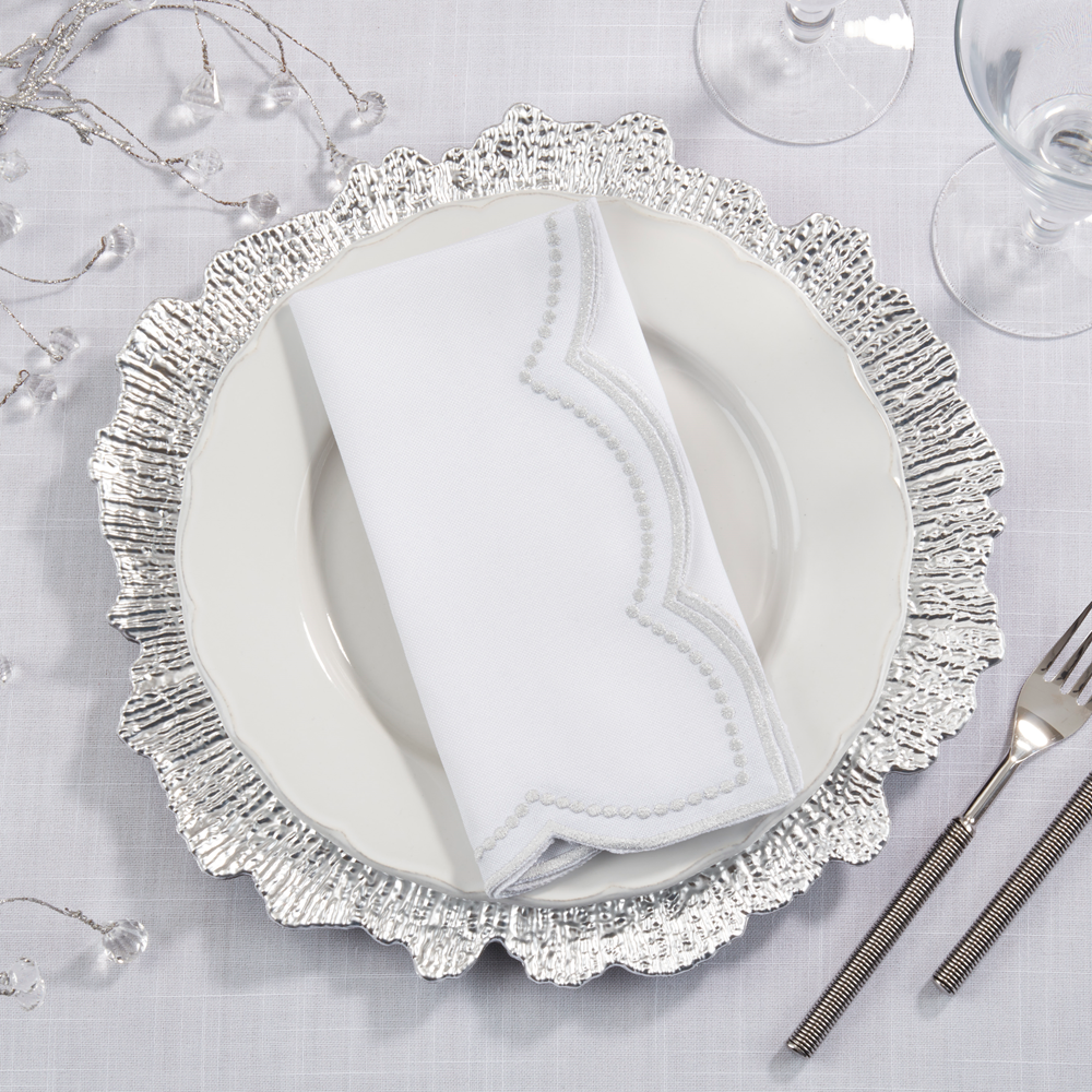 2857 - Silver Embroidered Polka Dot 20" Dinner Napkin