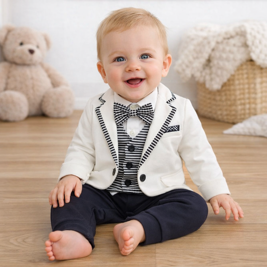 Striped Bowtie Baby Romper and Jacket