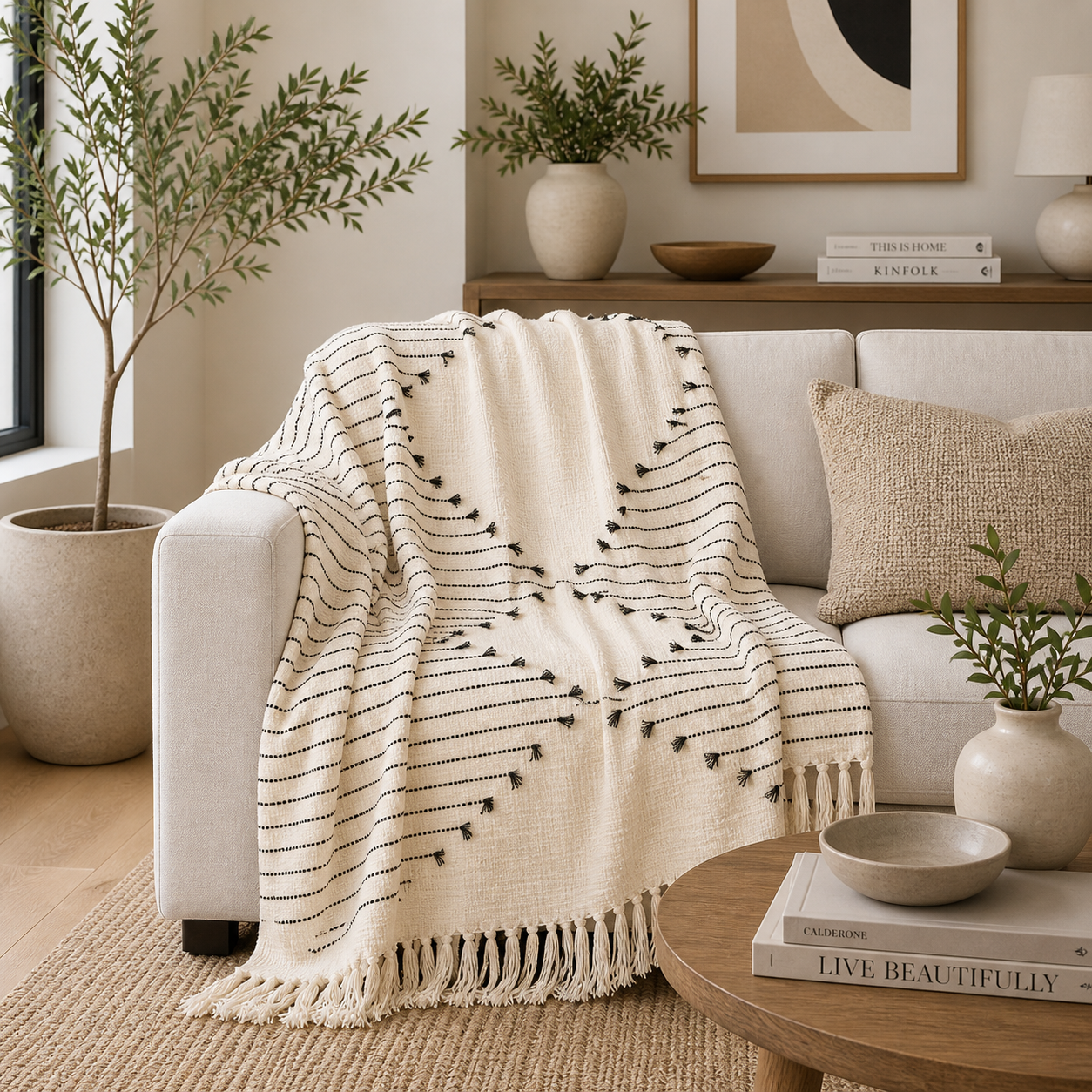 Diamond Fringe Cotton 50x60 Throw Blanket