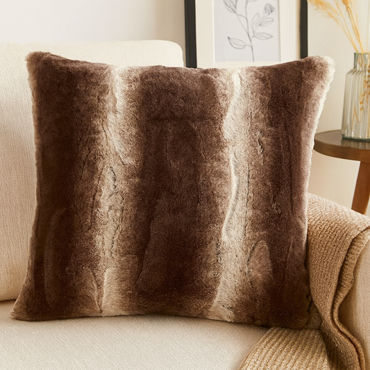 050 - Brown Animal Print Faux Fur 20" Throw Pillow