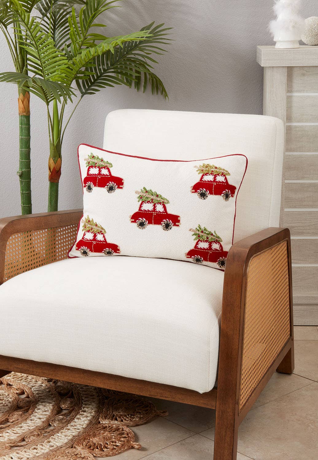 3319 - Christmas Retro Cars Cotton 14"x20" Throw Pillow