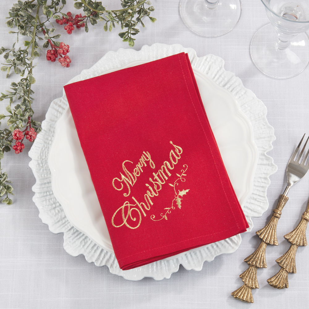 0141 - Red Merry Christmas 20" Cloth Napkin