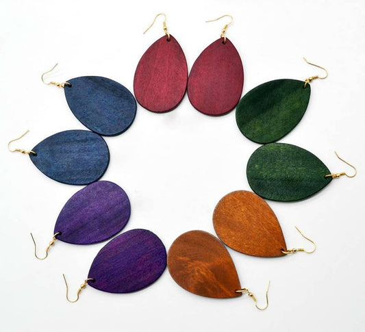 Teardrop Wood Dangle Earrings