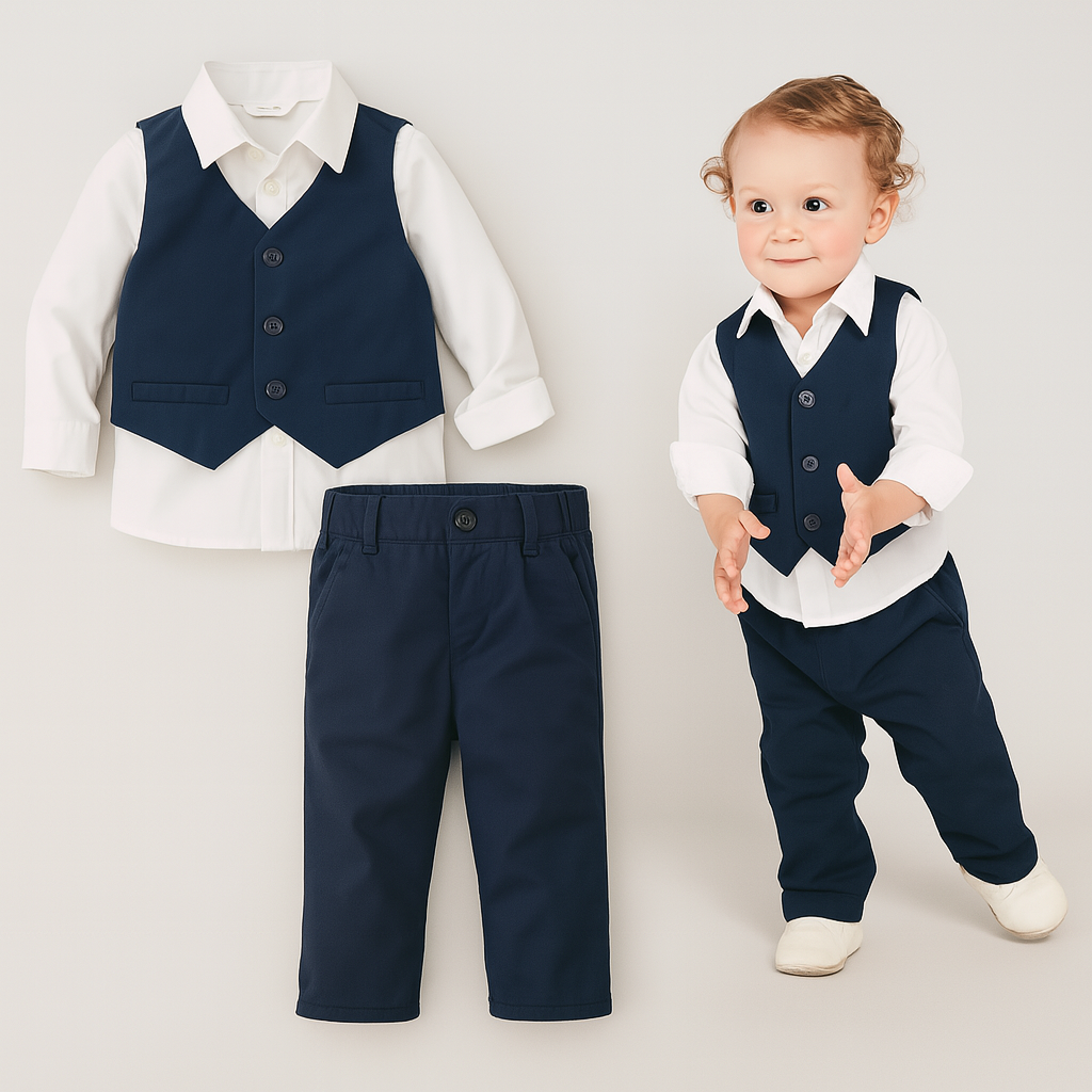 Navy & White 3pcs Formal Baby Suit