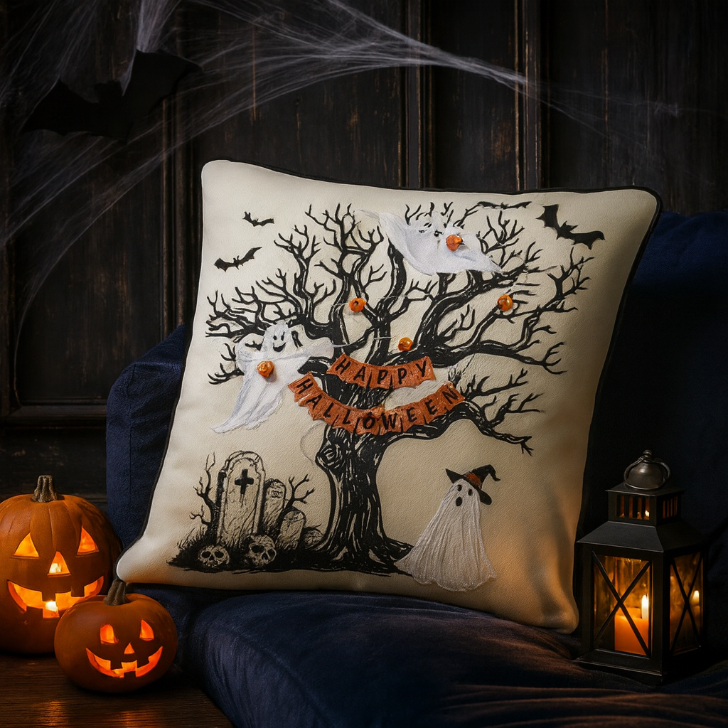 2461 - Happy Halloween Tree 18" Throw Pillow
