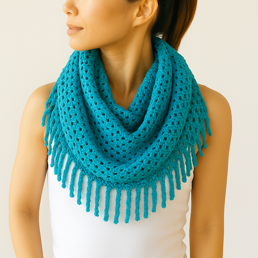 Turquoise Tube-Style Scarf with Fringe