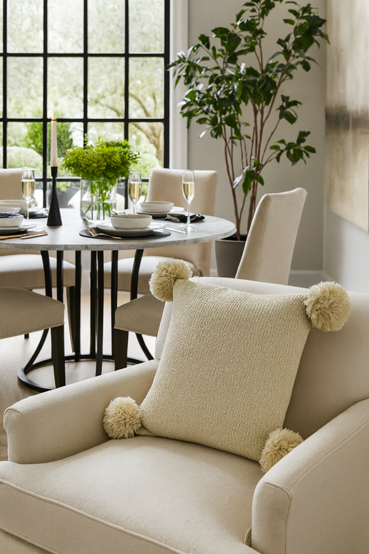 TH0005 - Natural Chunky Knit Pom Pom Decorative Throw Pillow