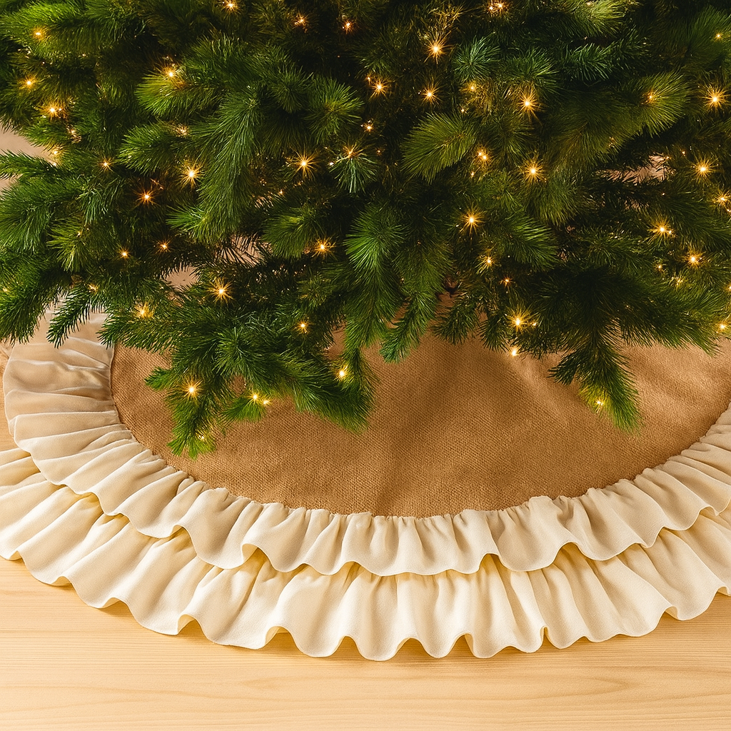 0515 - Natural Cotton Jute Ruffle 56" Round Christmas Tree Skirt