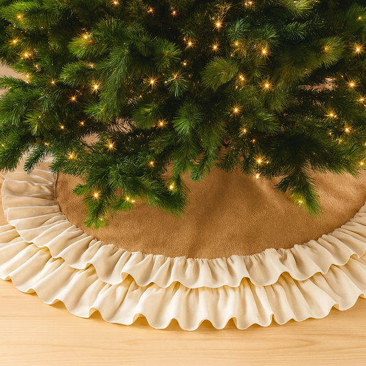 0515 - Natural Cotton Jute Ruffle 56" Round Christmas Tree Skirt