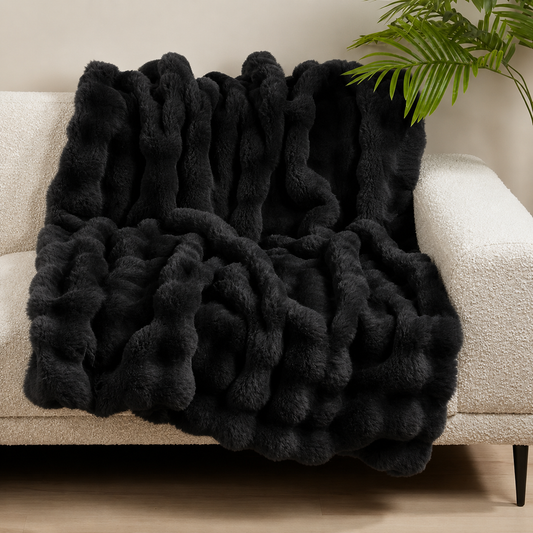 Black Bubble Faux Fur 50"x60" Throw Blanket