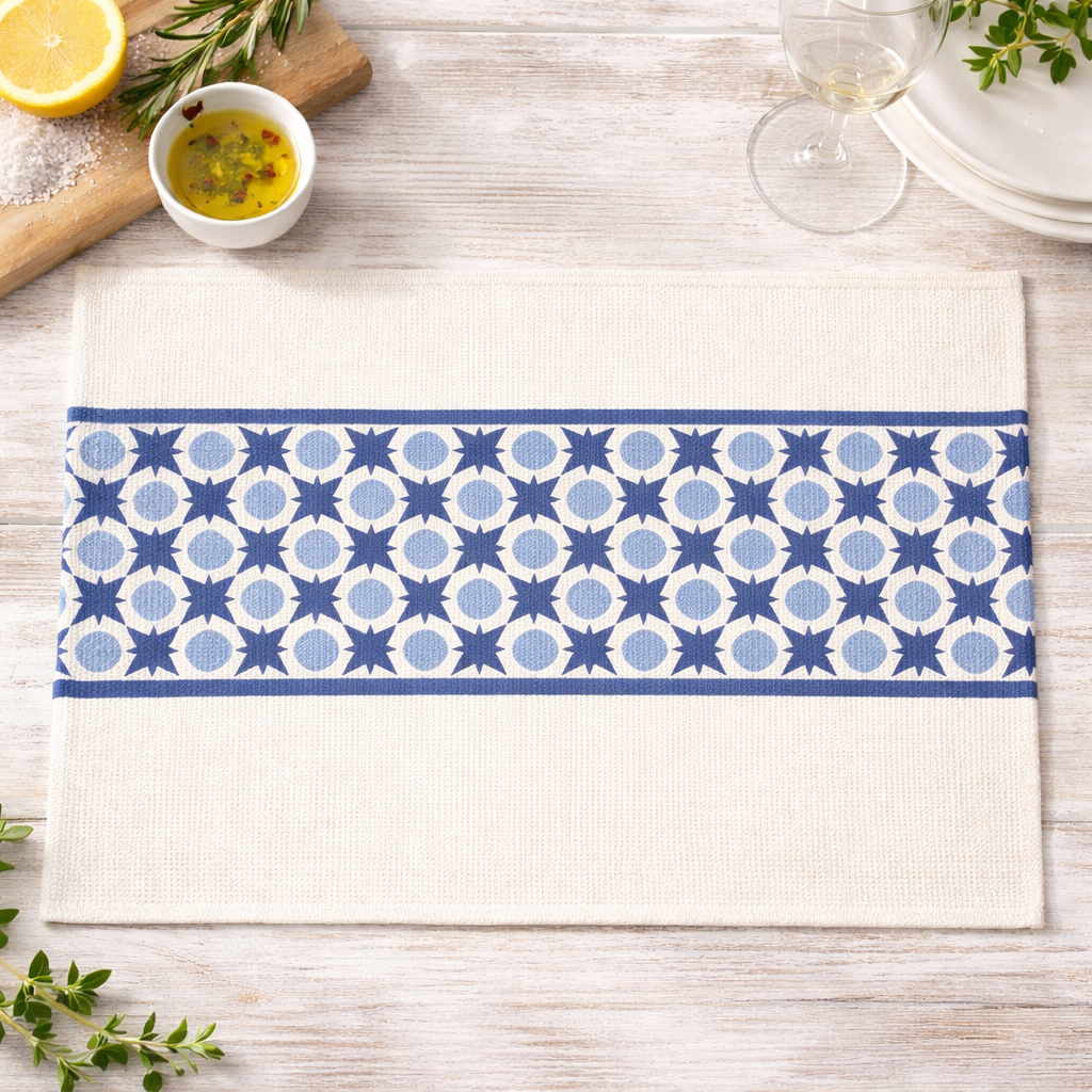 Navy Blue Geometric Print Cotton Placemat - 14"x19"