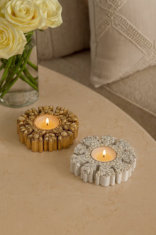 Beaded Wooden Snowflake 4" Votive Candle Holder