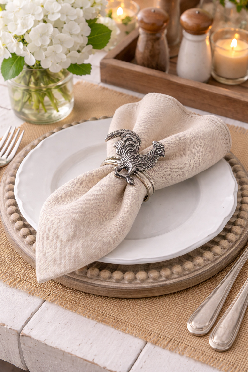 Silver Rooster Brass Napkin Ring