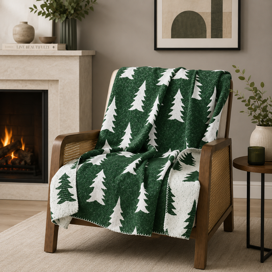 Green-White Reversible Christmas Tree Throw Blanket 50"x60"
