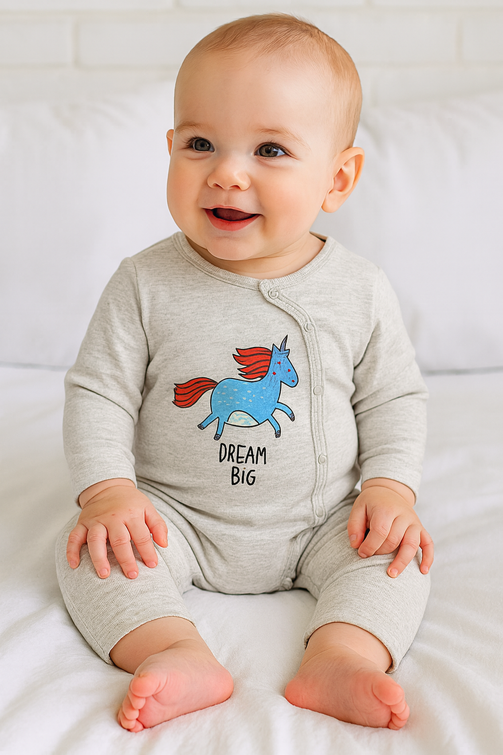 Grey Unicorn Cotton Baby Romper