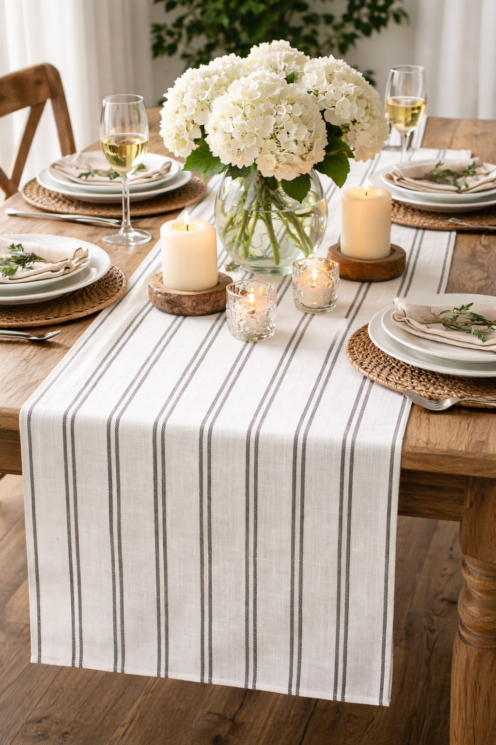 Slate Striped Linen-Poly Table Runner