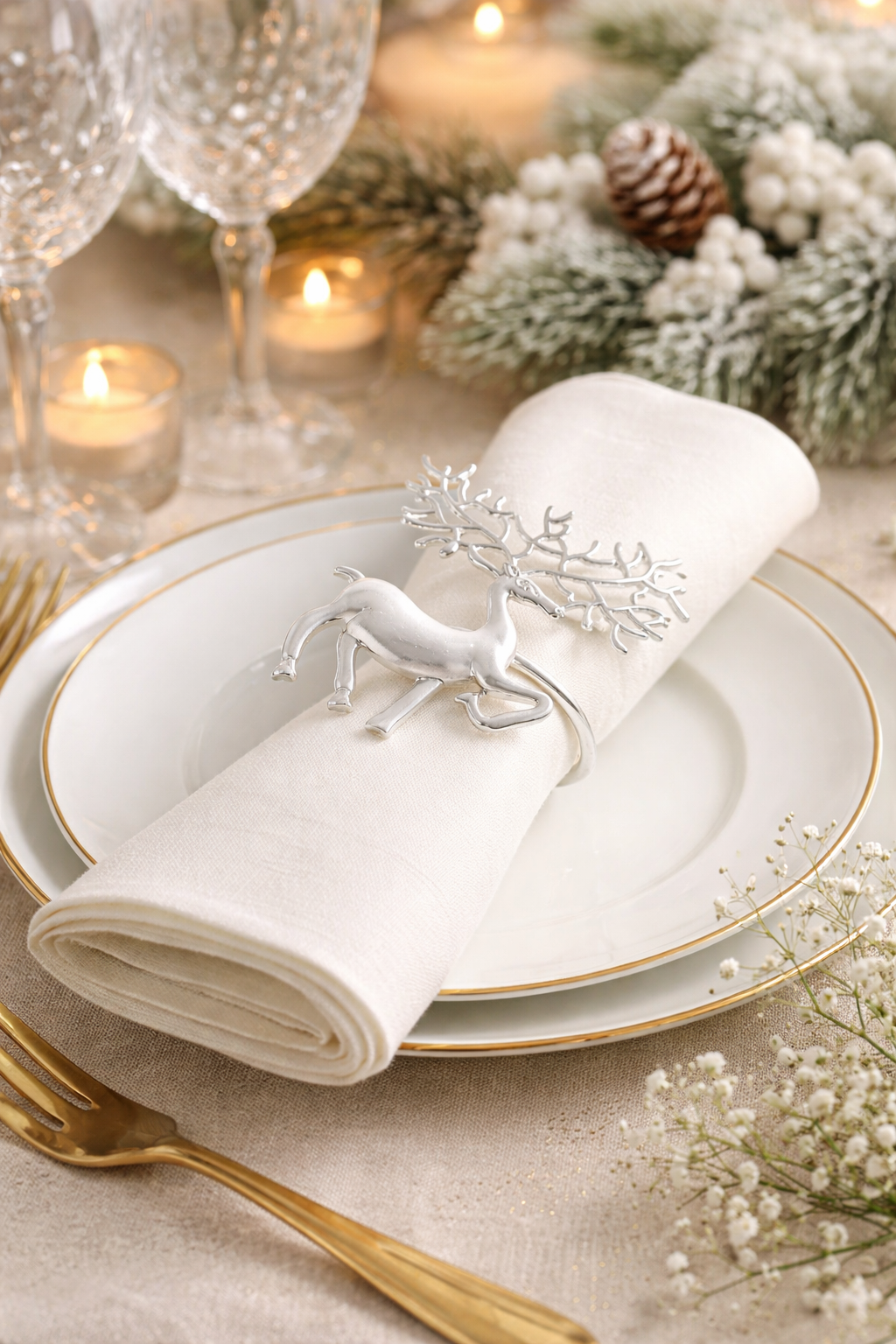 Matte Silver Reindeer Metal Napkin Ring