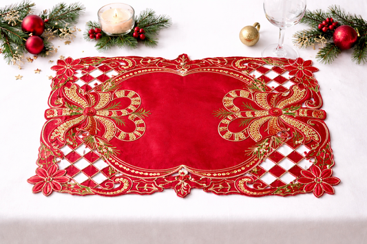 Holly Bow Christmas Design 13"x19" Red Placemat