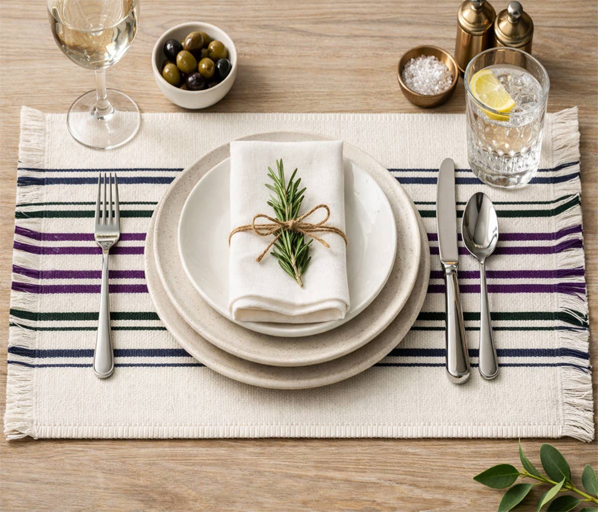 Purple Green Striped Cotton 13"x19" Placemat